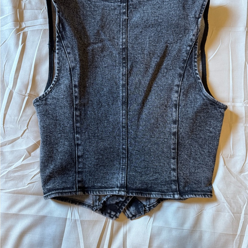 Vici Washed Black Denim Button Vest - Picture 3 of 3
